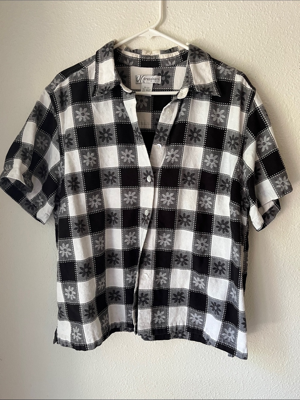dressbarn Black and White Checkered Button-Down Shirt